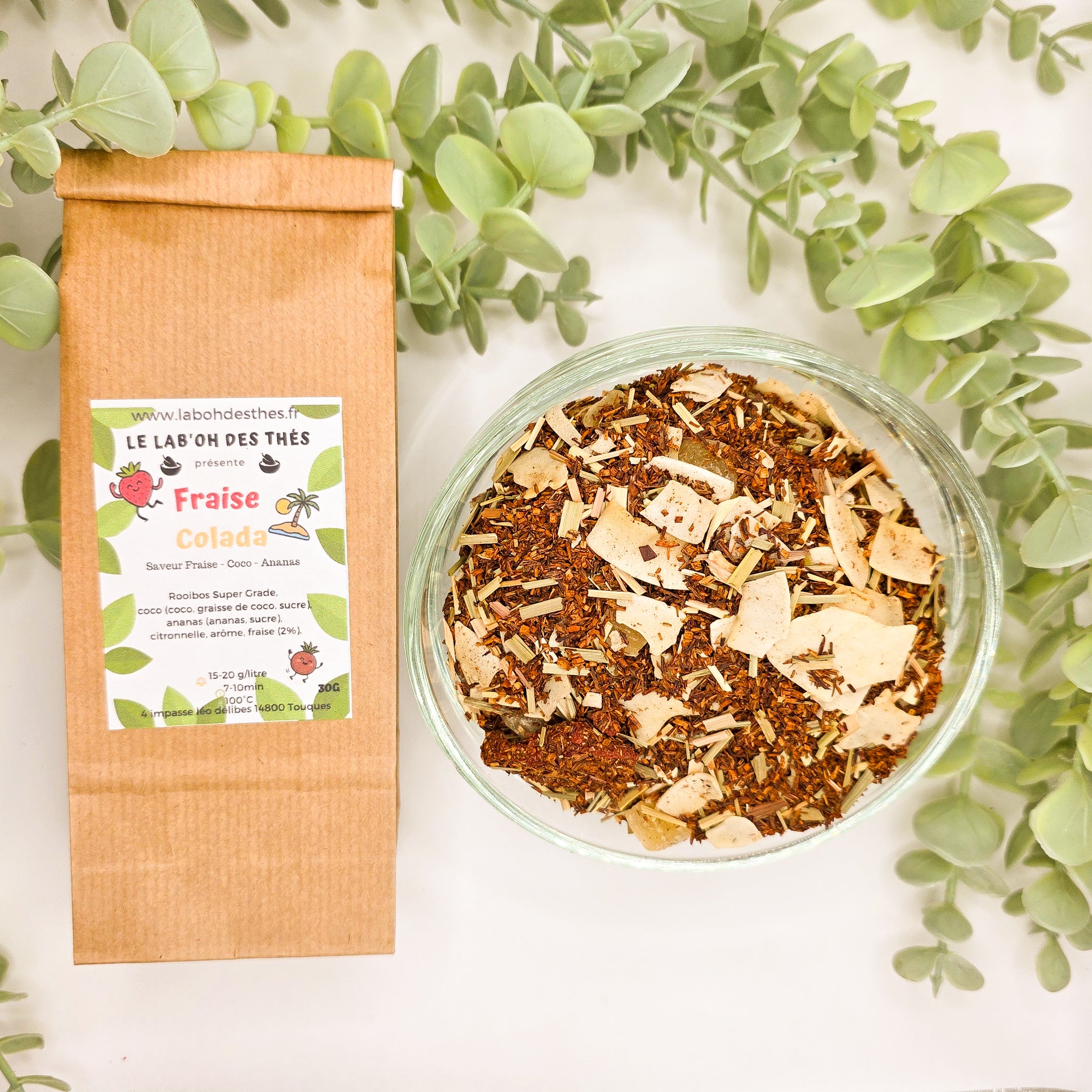 Fraise Colada rooibos vrac et sachet