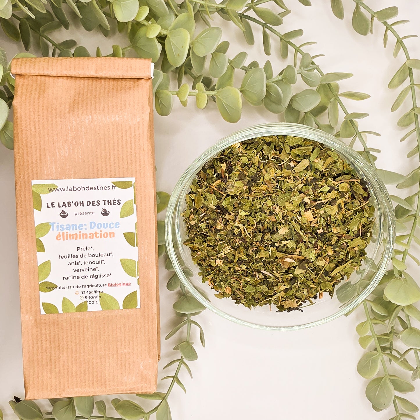 Tisane Douce Élimination détox drainante – prêle bouleau fenouil – sachet 30g et 90g – Lab'oh des Thés