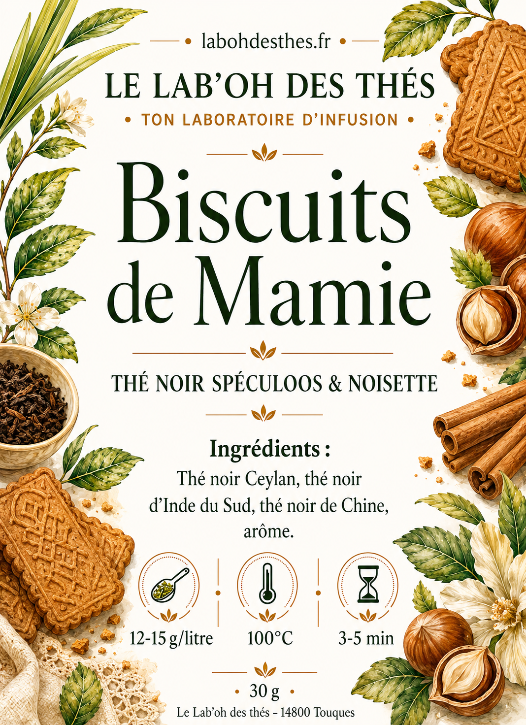 Étiquette Biscuits de Mamie – composition thé noir speculoos noisette arôme naturel biscuit – Le Lab'oh des Thés
