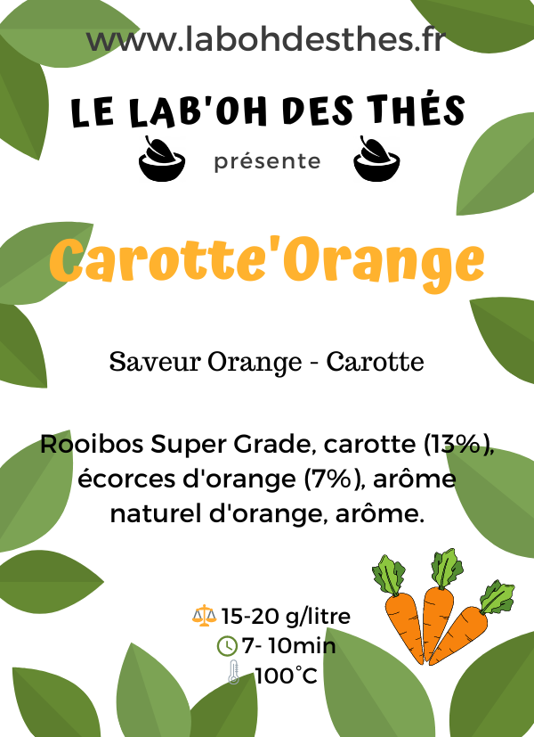 Étiquette Carotte'Orange – composition rooibos carotte orange arôme naturel – Le Lab'oh des Thés