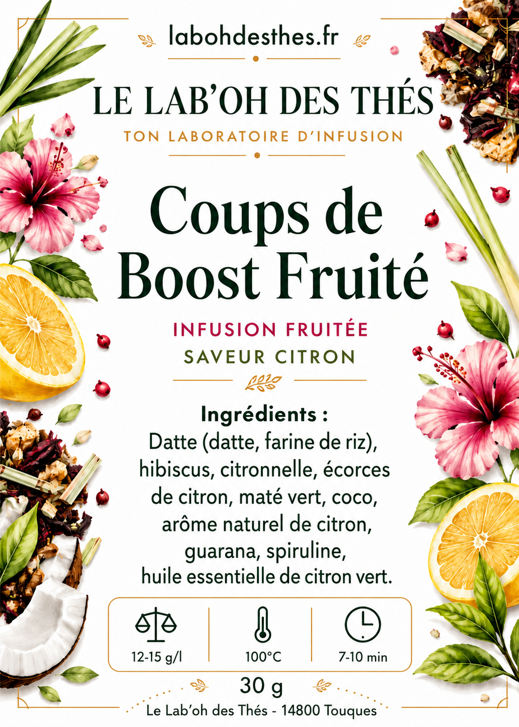 Infusion Coups de Boost Fruité – Maté, Guarana & Hibiscus Citron