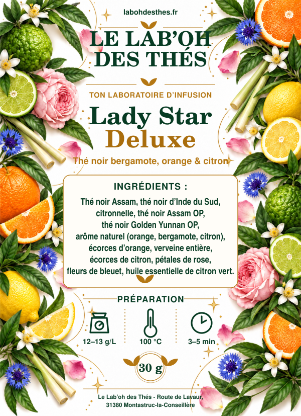 Thé Noir Lady Star Deluxe – étiquette sachet – Le Lab'oh des Thés