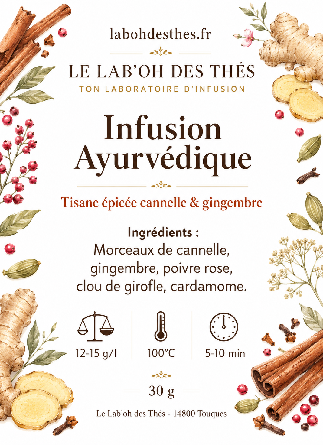 Infusion Ayurvédique – Tisane Épicée Cannelle Gingembre Sans Théine