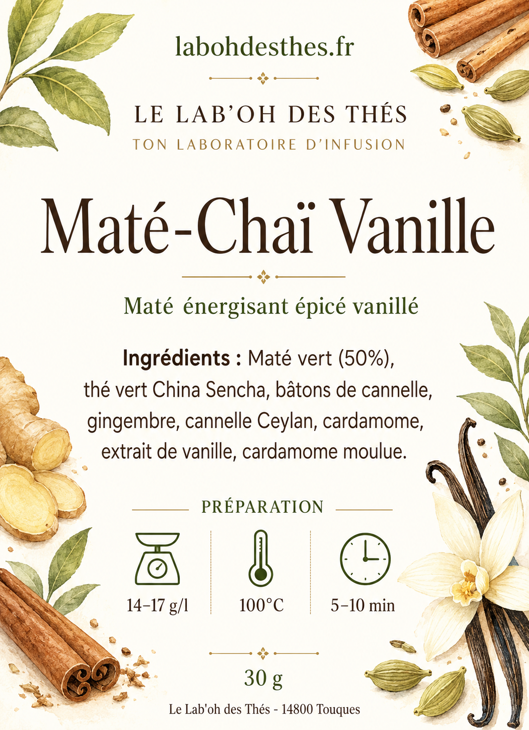 Maté-Chaï Vanille – Maté Énergisant Épicé Vanillé