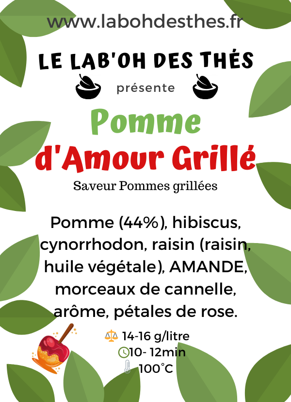 Étiquette Pomme d'Amour Grillé - composition pomme cannelle amande sans théine réconfortante