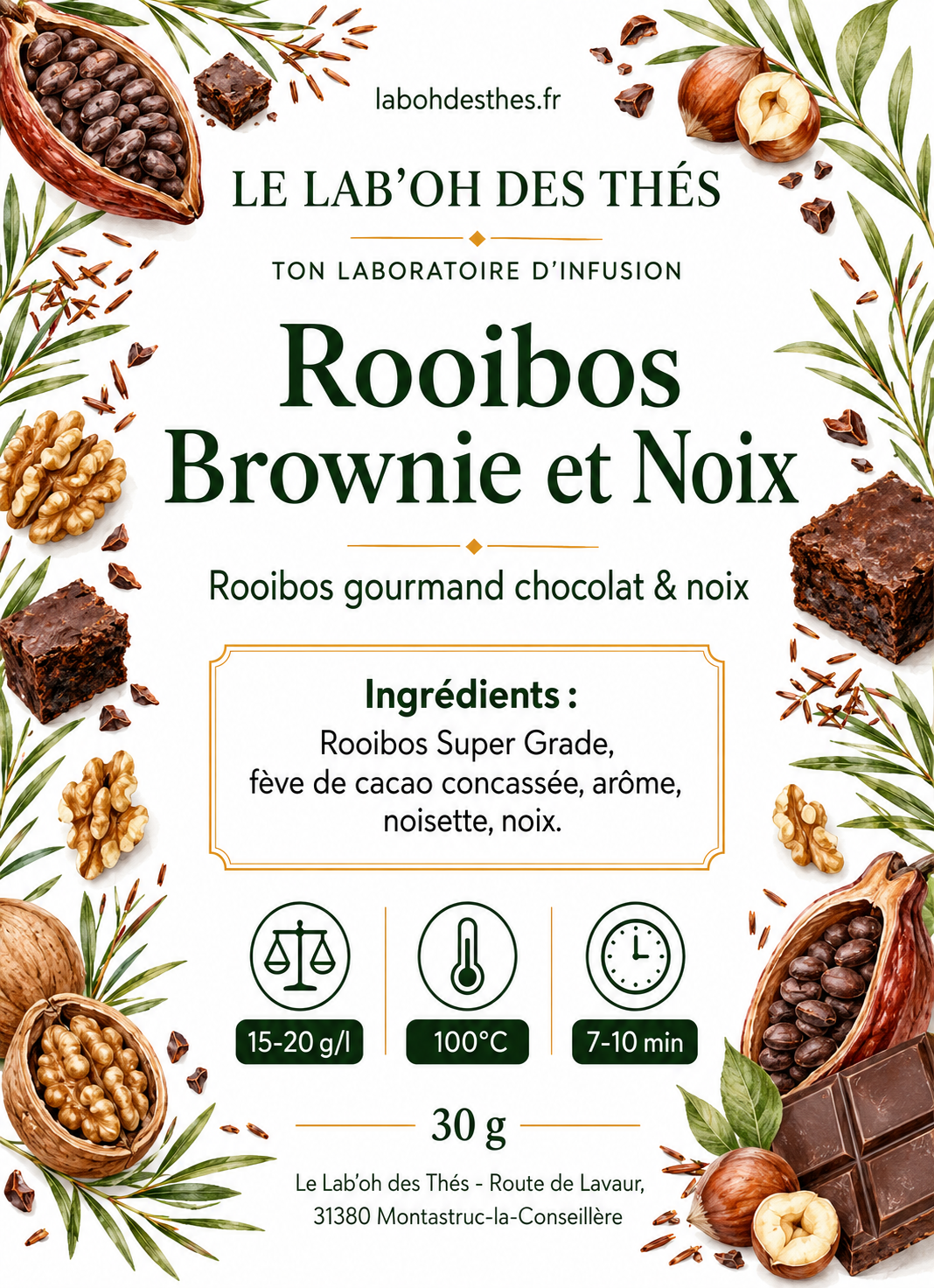 Rooibos Brownie et noix etiquette