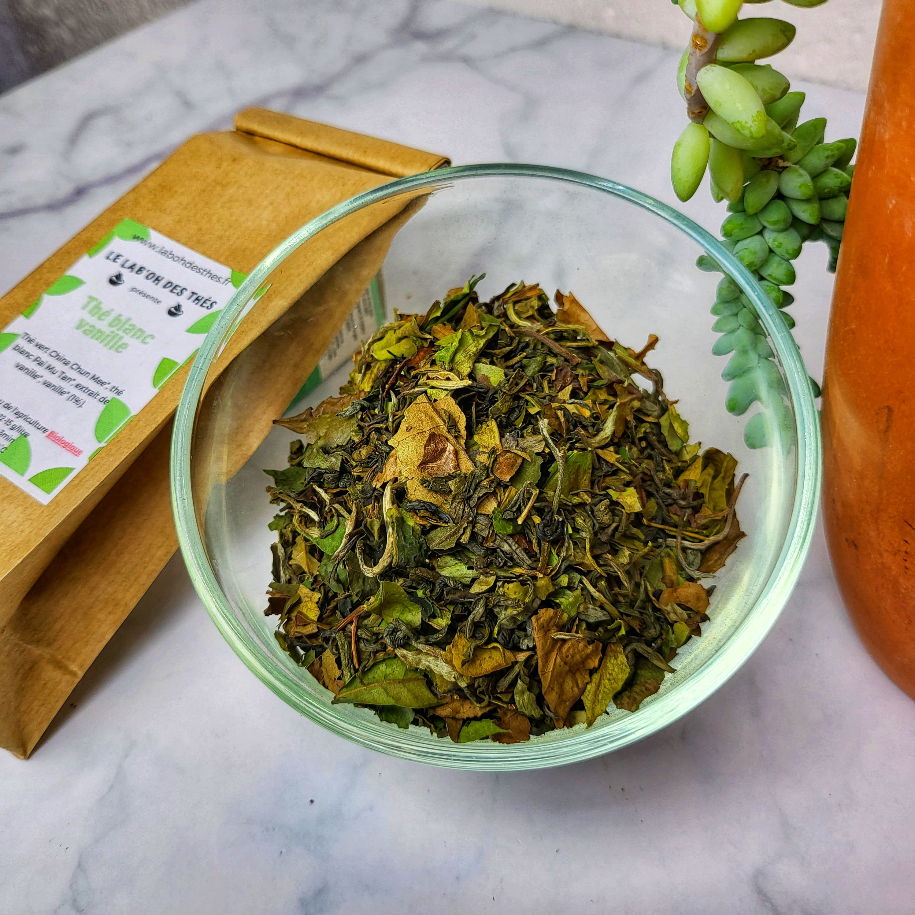 Thé vert et blanc vanille, BIO