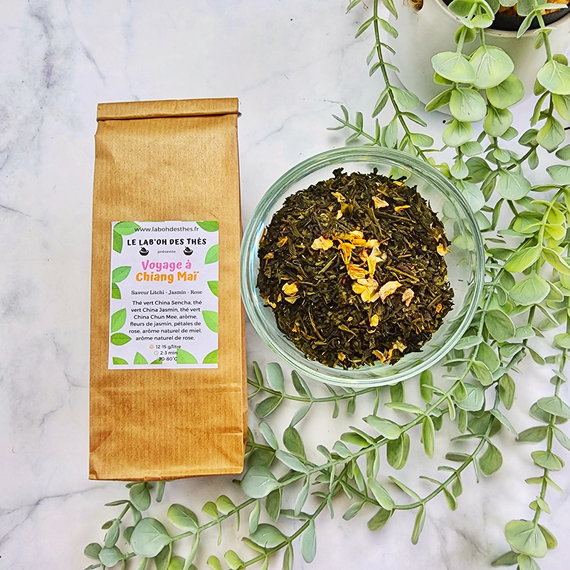 Thé Vert Voyage à Chiang Maï avec sachet kraft - thé vert floral apaisant antioxydant