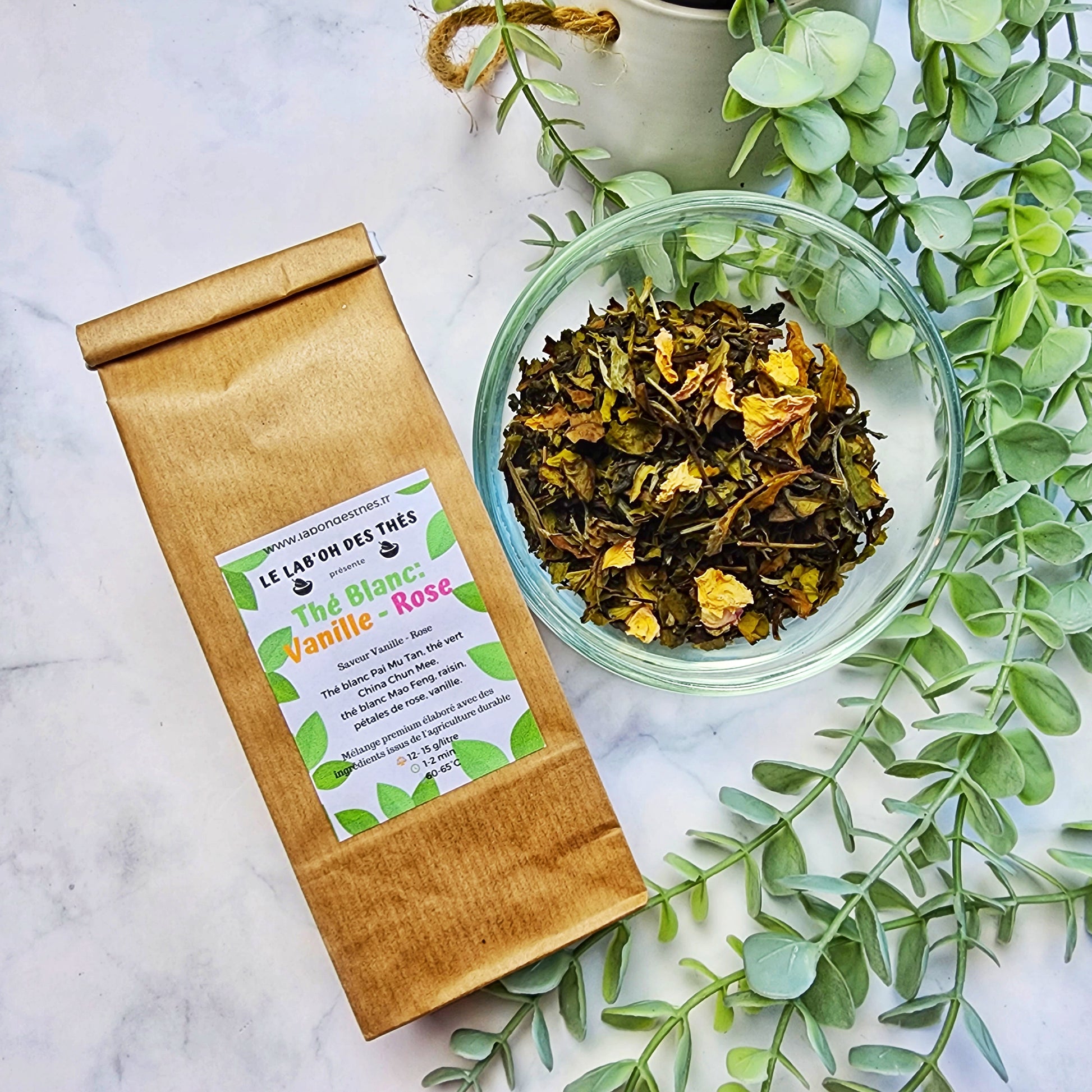 Thé blanc Vanille Rose vrac – mélange floral gourmand vanille rose – Le Lab'oh des Thés