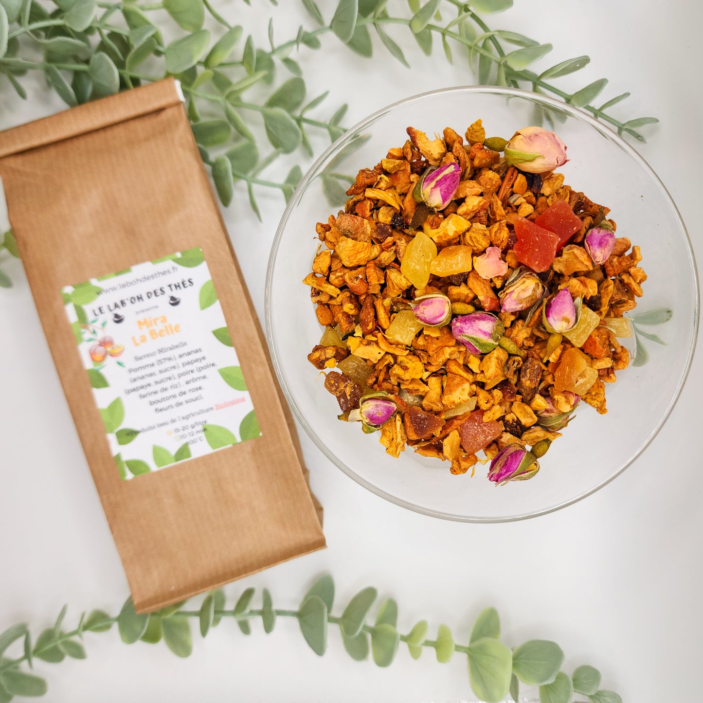 Infusion Mira La Belle en vrac - infusion fruitée mirabelle pomme ananas papaye poire 30g ou 90g