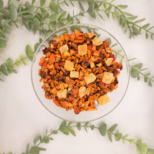 Mélange Turkish Peach en vrac – pomme 50% ananas cynorrhodon 15% arôme naturel de pêche – Le Lab'oh des Thés