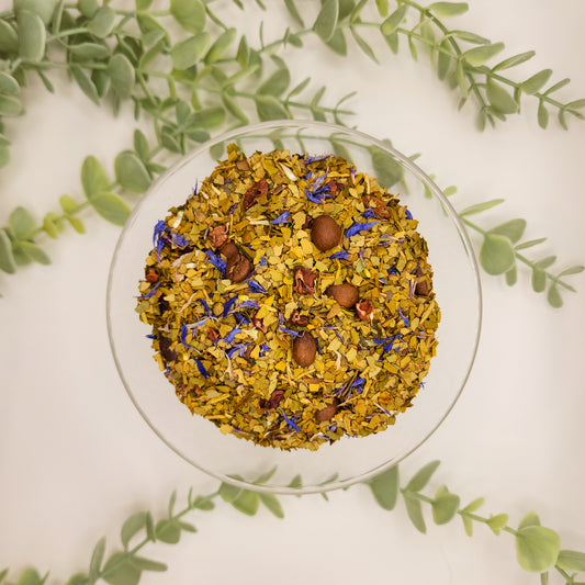 Mélange Maté Café en vrac – maté vert 81% fève de cacao concassée café extrait de cacao bleuet – Le Lab'oh des Thés