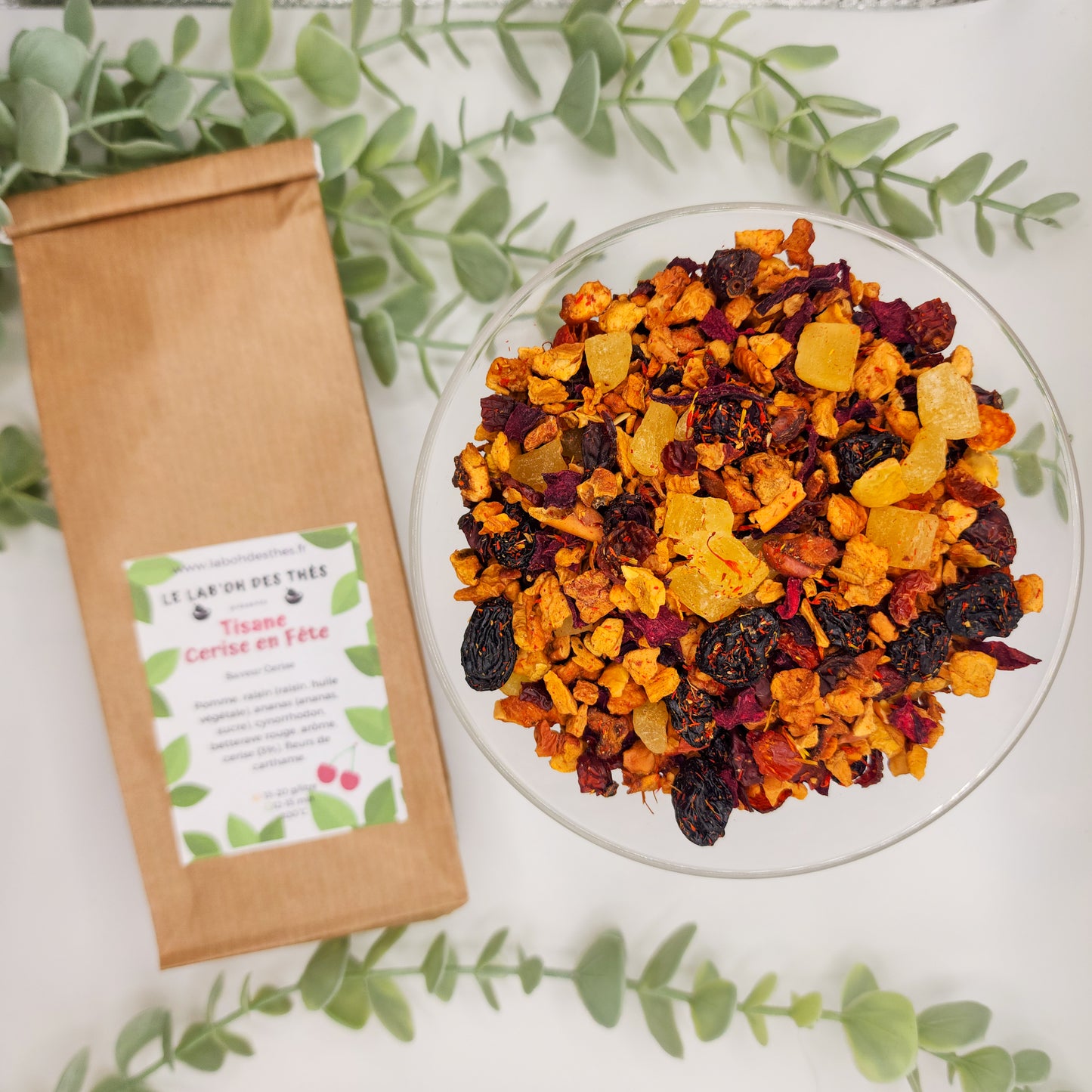 Tisane Cerise en Fête en vrac - infusion fruitée sans théine cerise pomme ananas 30g ou 90g