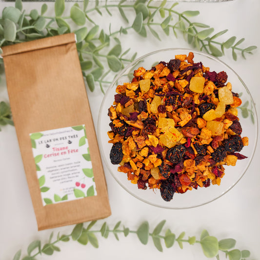 Tisane Cerise en Fête en vrac - infusion fruitée sans théine cerise pomme ananas 30g ou 90g