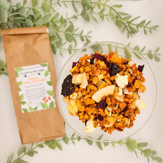 Tisane Éclats d'Amande en sachet et vrac – pomme ananas amande grillée coco cannelle sans théine – Le Lab'oh des Thés