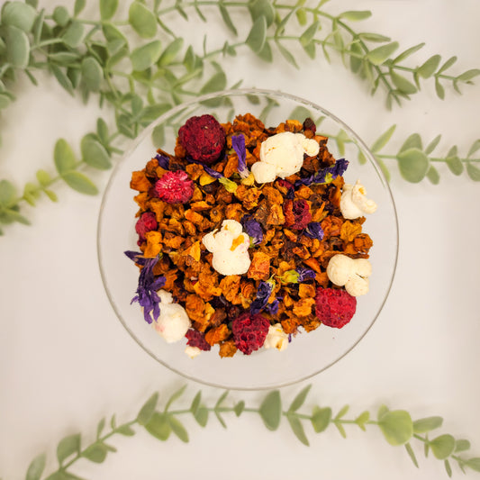 Tisane Framboise d'Amour - mélange pomme cynorrhodon framboise caramel hibiscus sans théine