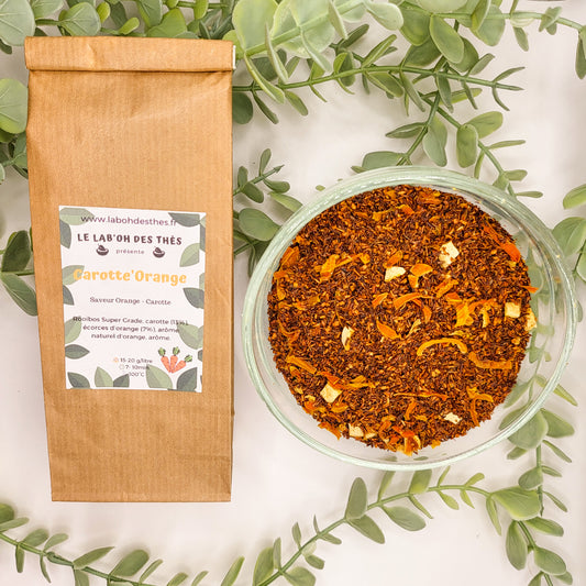 Carotte'Orange rooibos en sachet et vrac – carotte orange sans théine – Le Lab'oh des Thés