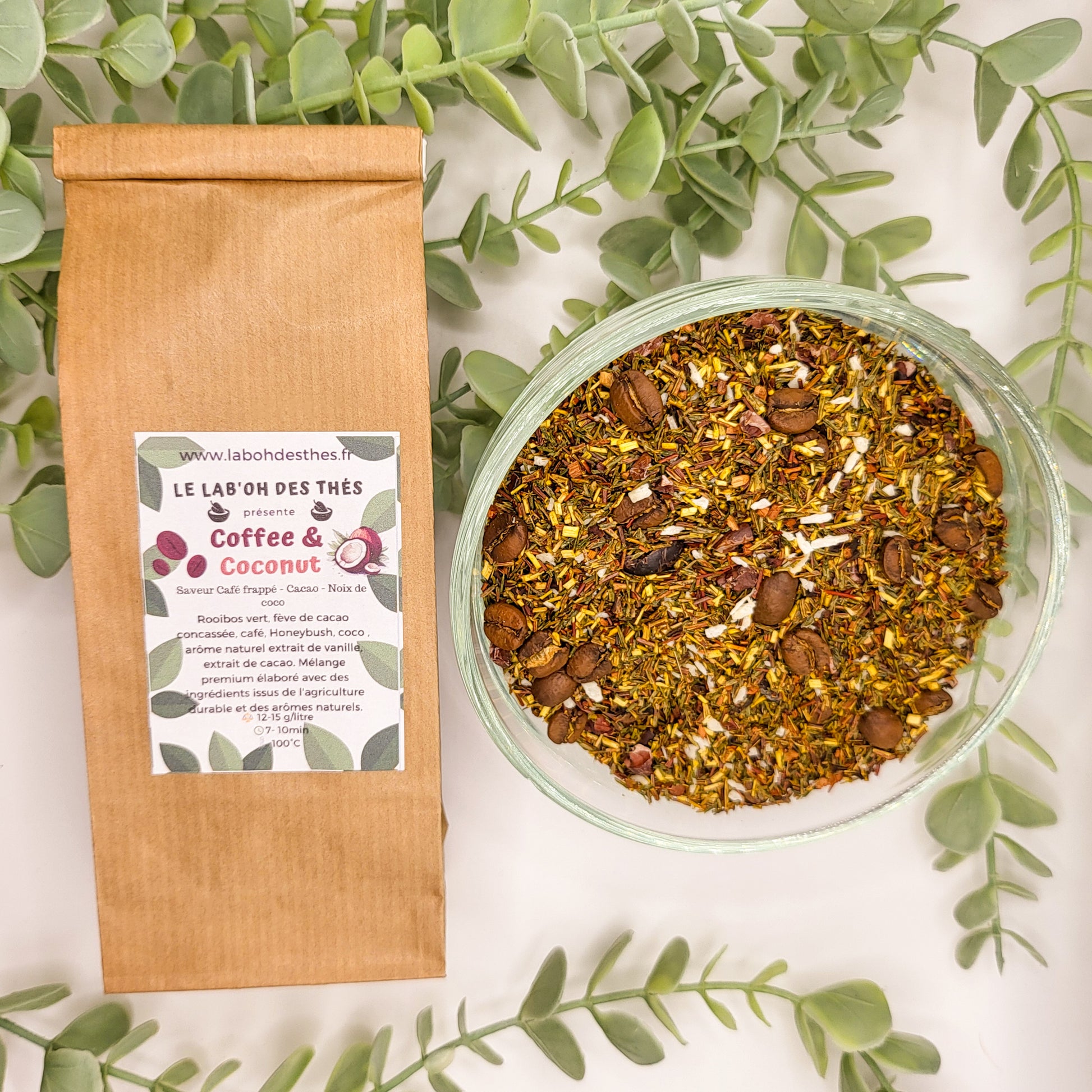 Pause cocokafé rooibos en vrac - rooibos vert café cacao coco sans caféine gourmand 30g ou 90g