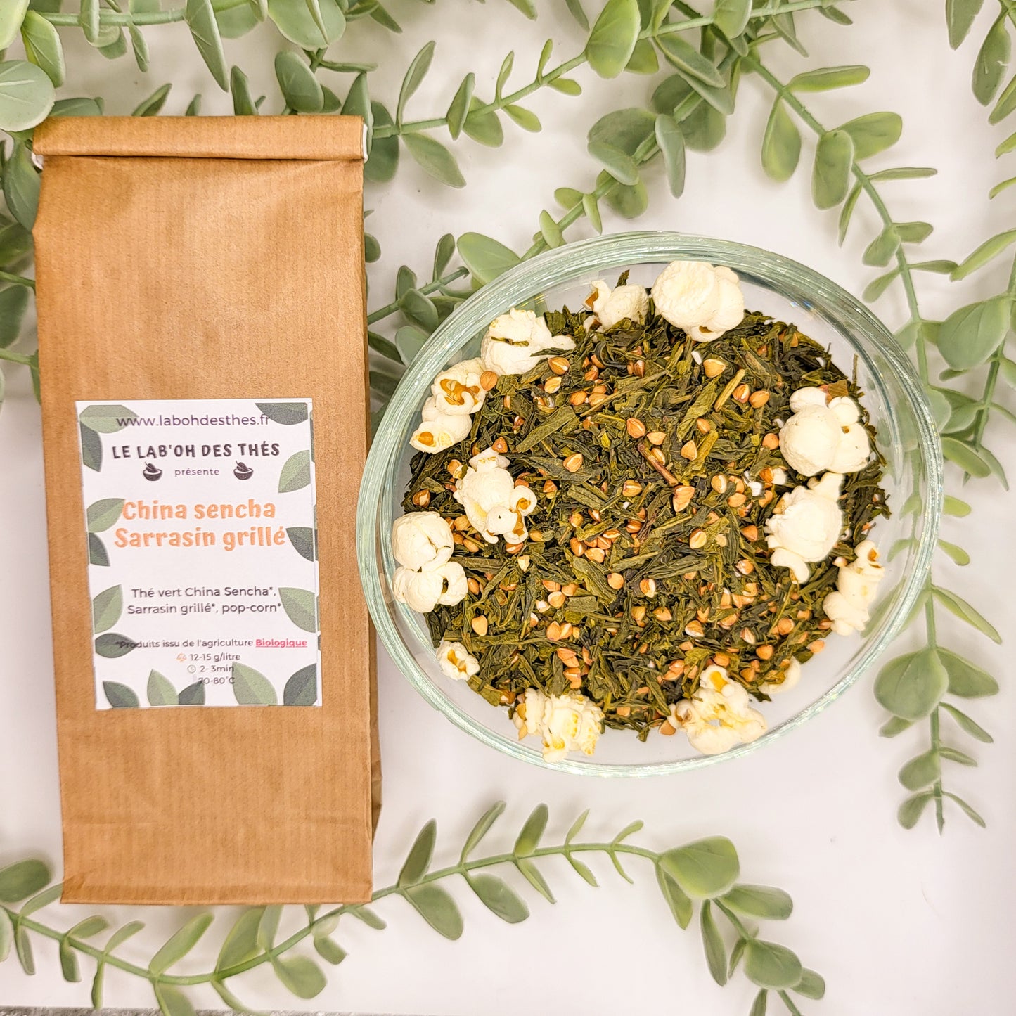 Sobacha en sachet et vrac – thé vert China Sencha sarrasin grillé pop-corn – Le Lab'oh des Thés