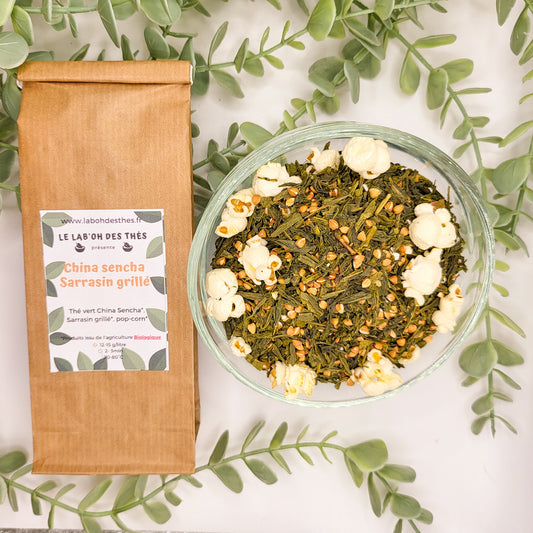 Sobacha en sachet et vrac – thé vert China Sencha sarrasin grillé pop-corn – Le Lab'oh des Thés