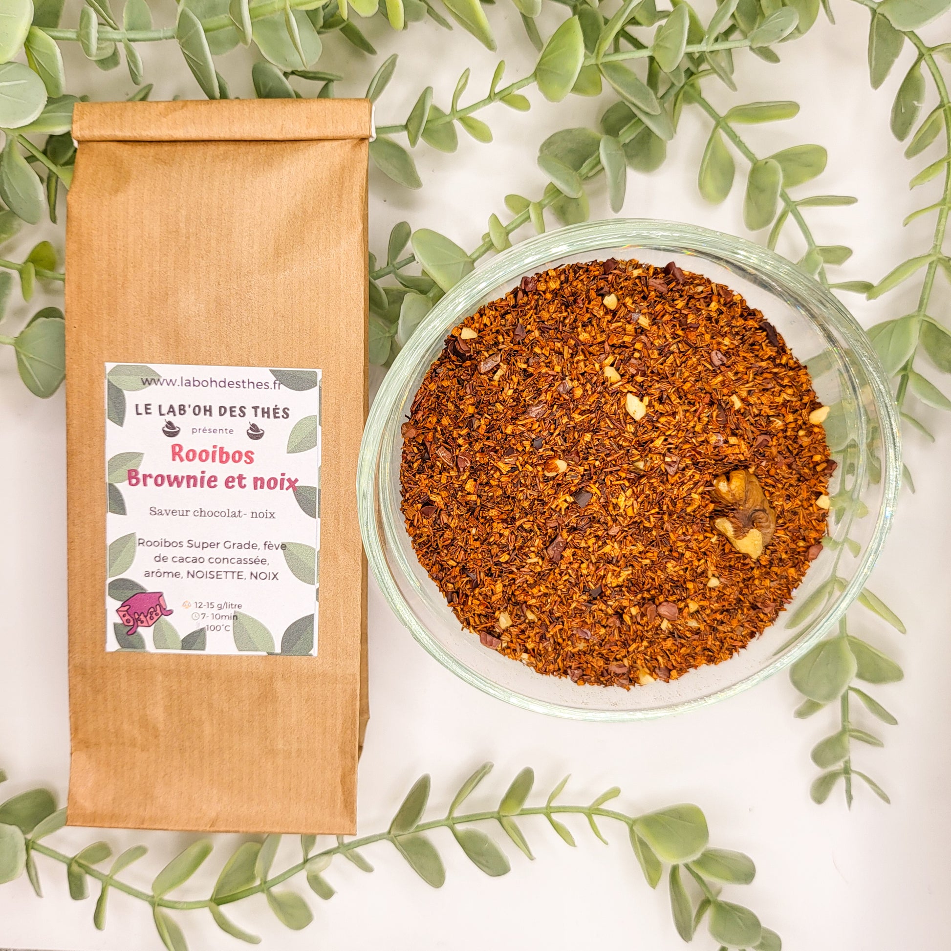 Rooibos Brownie et Noix en vrac - rooibos gourmand chocolat noisette noix sans caféine 30g ou 90g