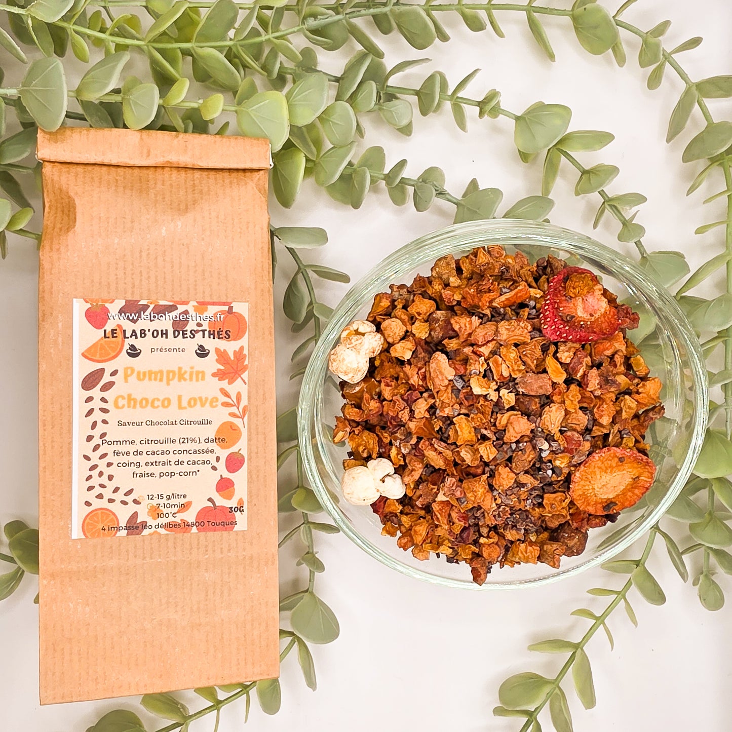 Infusion Pumpkin Choco Love en vrac - tisane citrouille chocolat cacao sans théine 30g ou 90g