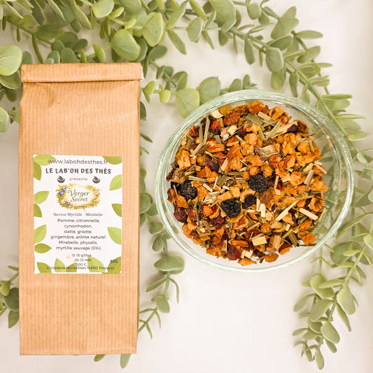 Verger Secret infusion fruitée myrtille mirabelle en vrac – sachet 30g et 90g – Lab'oh des Thés