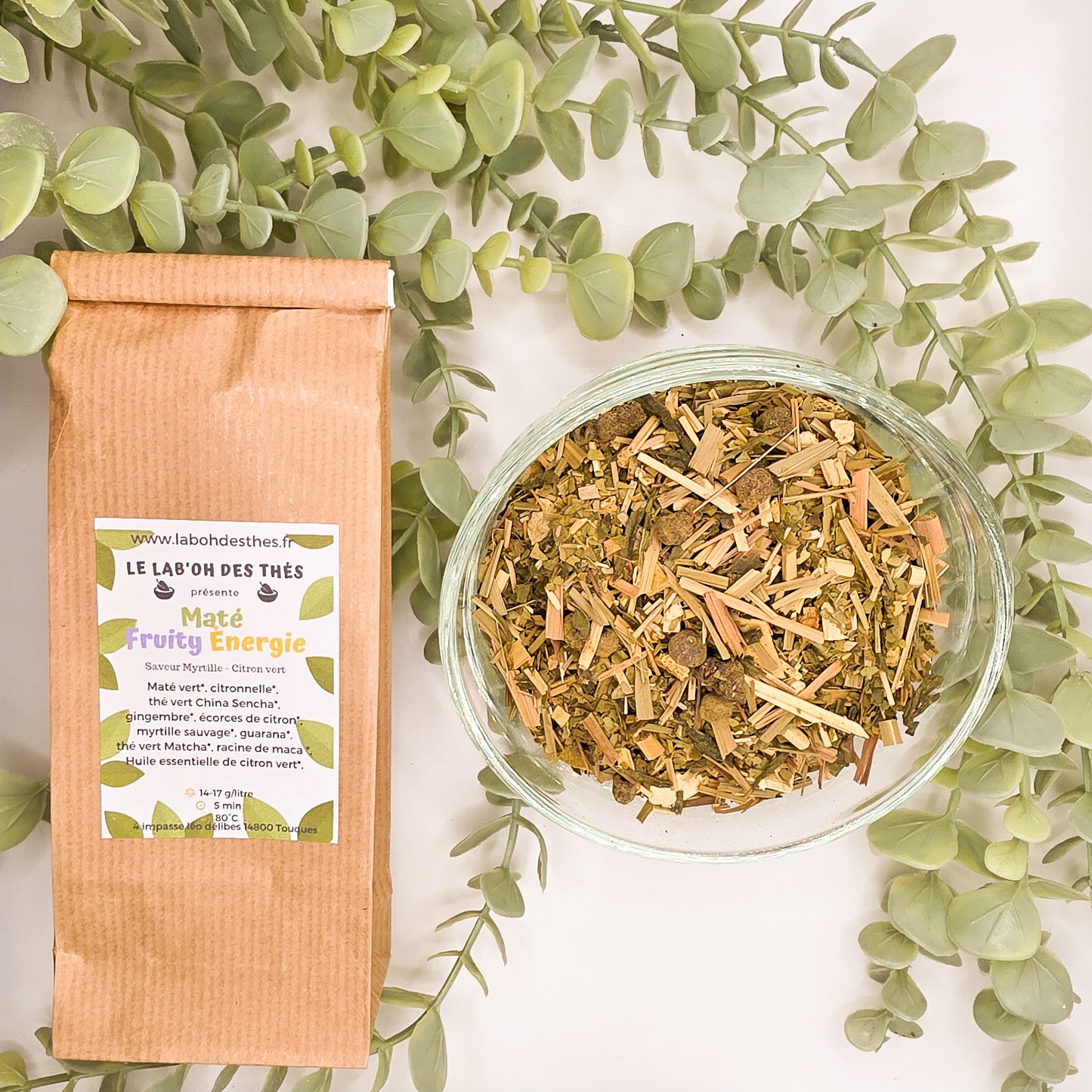 Maté Fruity Énergie myrtille citron vert – infusion énergisante en vrac – Lab'oh des Thés