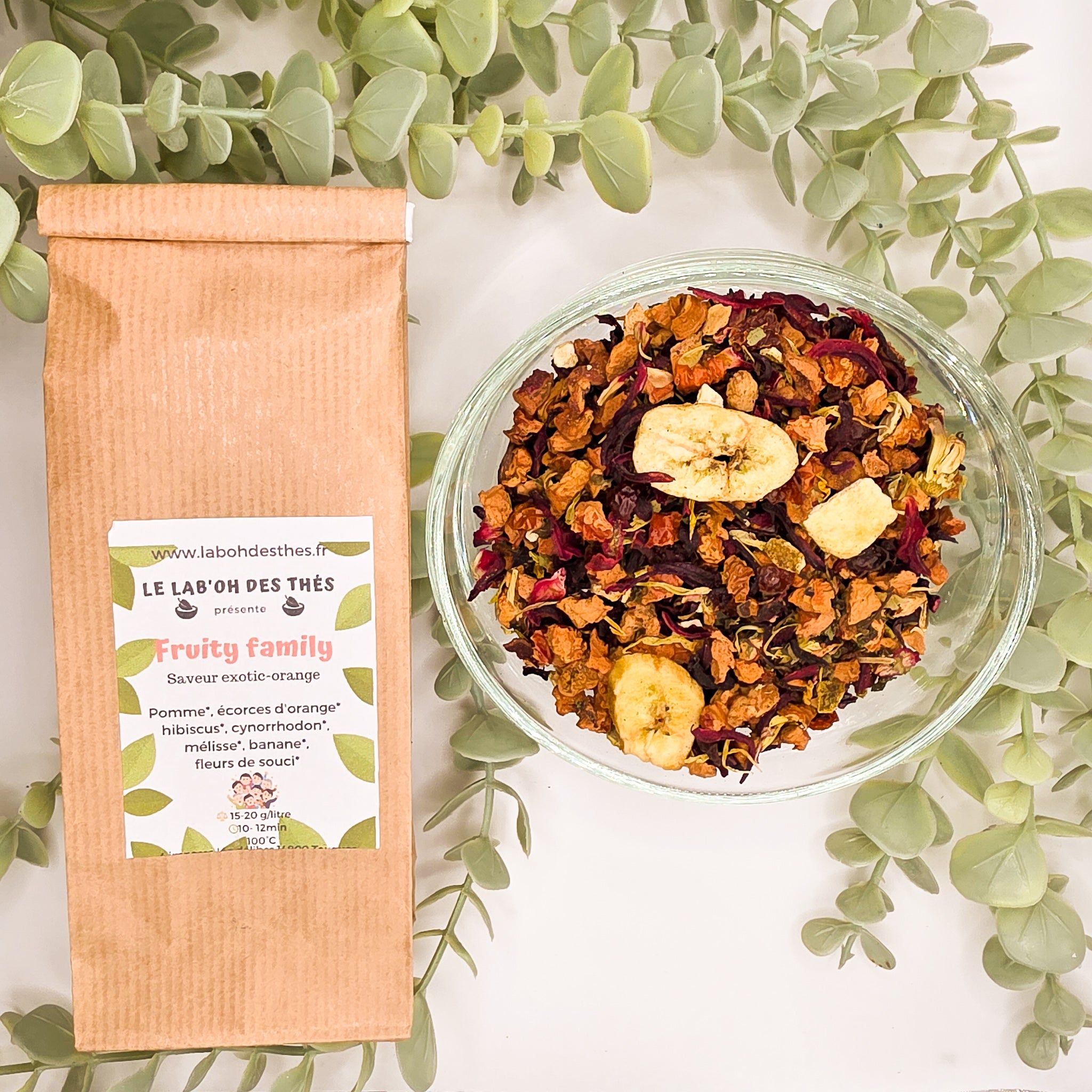 Tisane Fruity Family infusion fruitée exotique sans théine – sachet 30g et 90g – Lab'oh des Thés