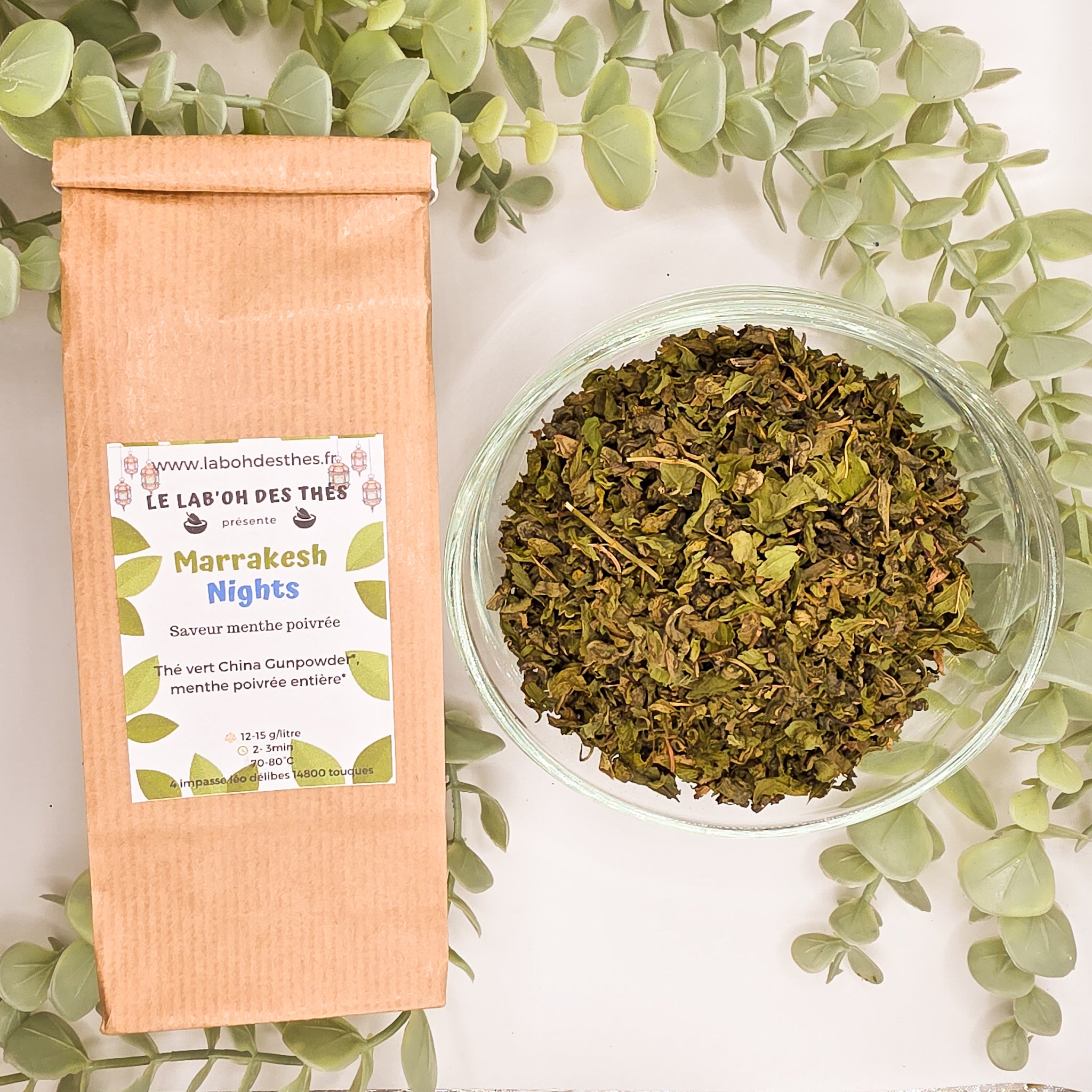  Thé vert Marrakech Night Gunpowder menthe poivrée – sachet 30g et 90g – Lab'oh des Thés