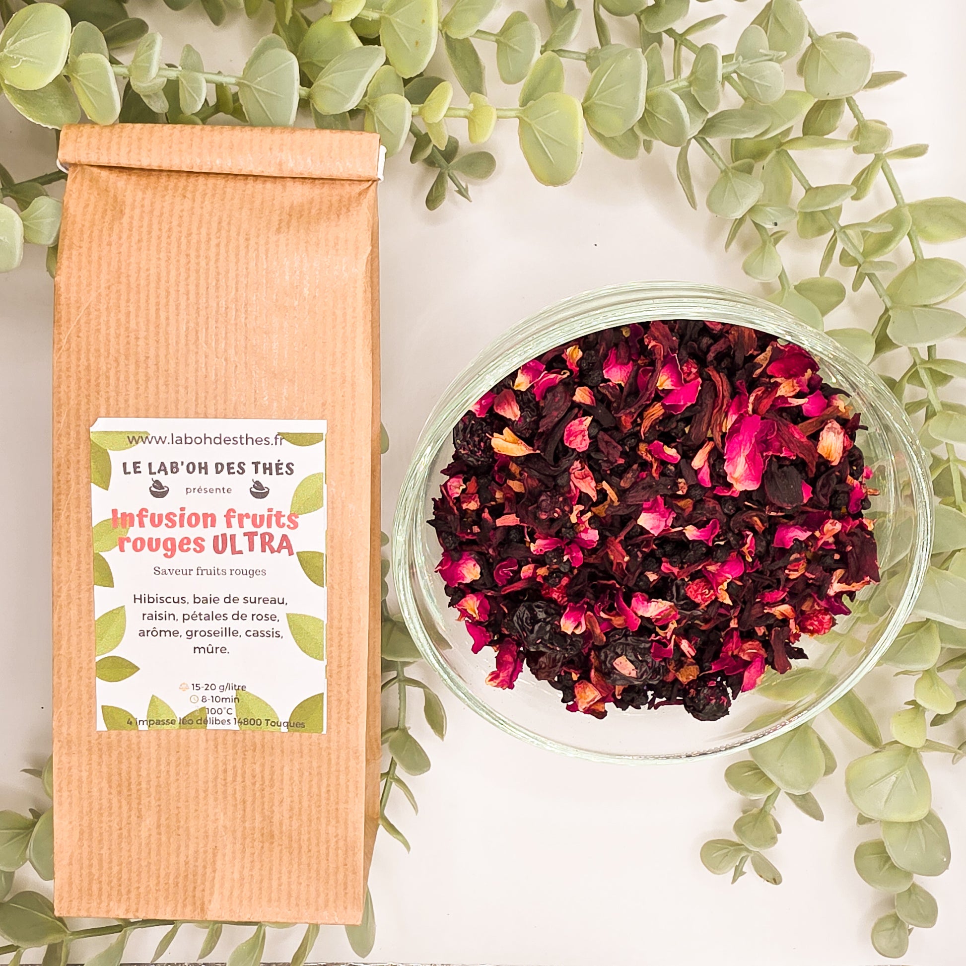 Infusion Fruits Rouges Ultra hibiscus cassis mûre groseille – sachet 30g et 90g – Le Lab'oh des Thés