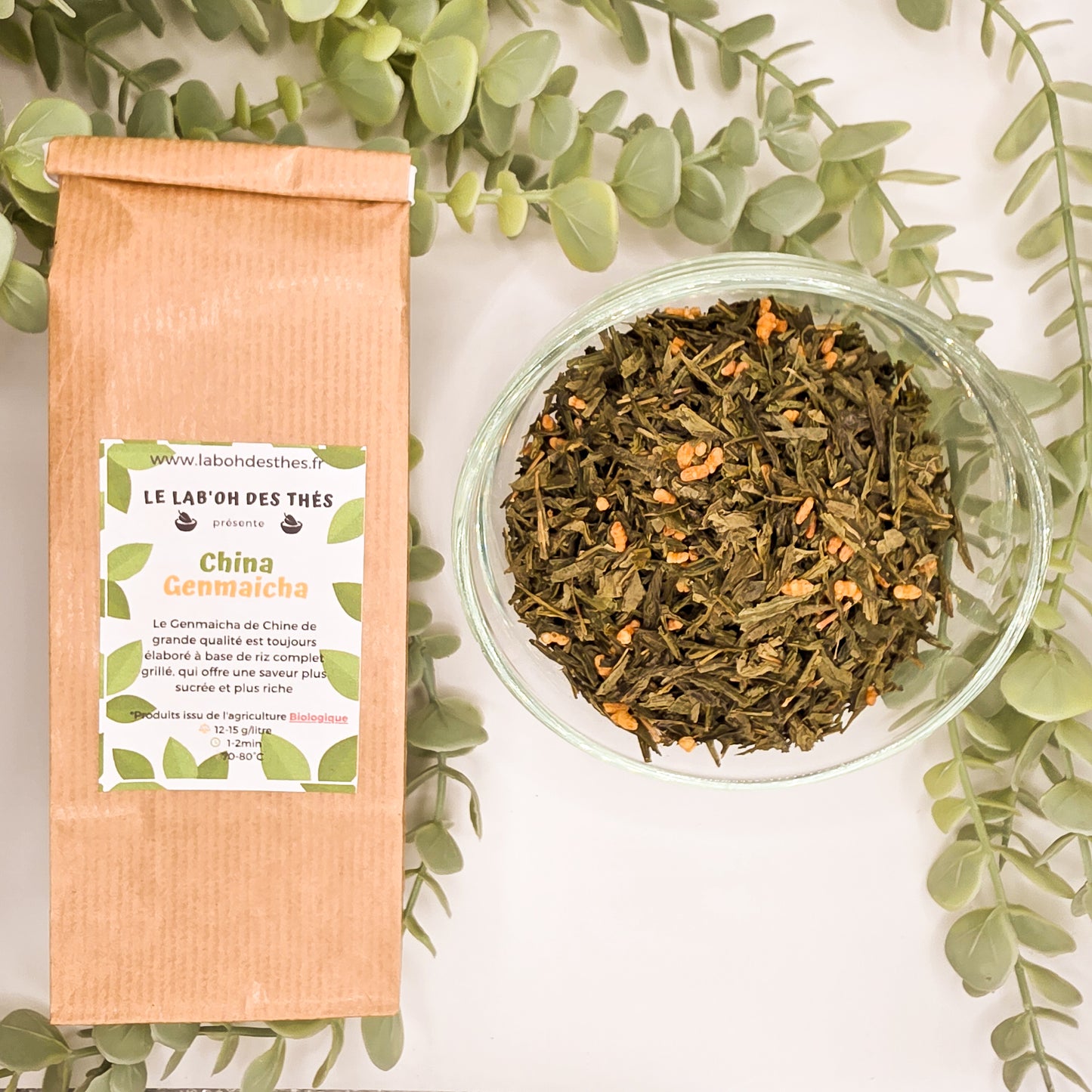 Thé vert China Genmaicha bancha riz soufflé – sachet 30g et 90g – Lab'oh des Thés
