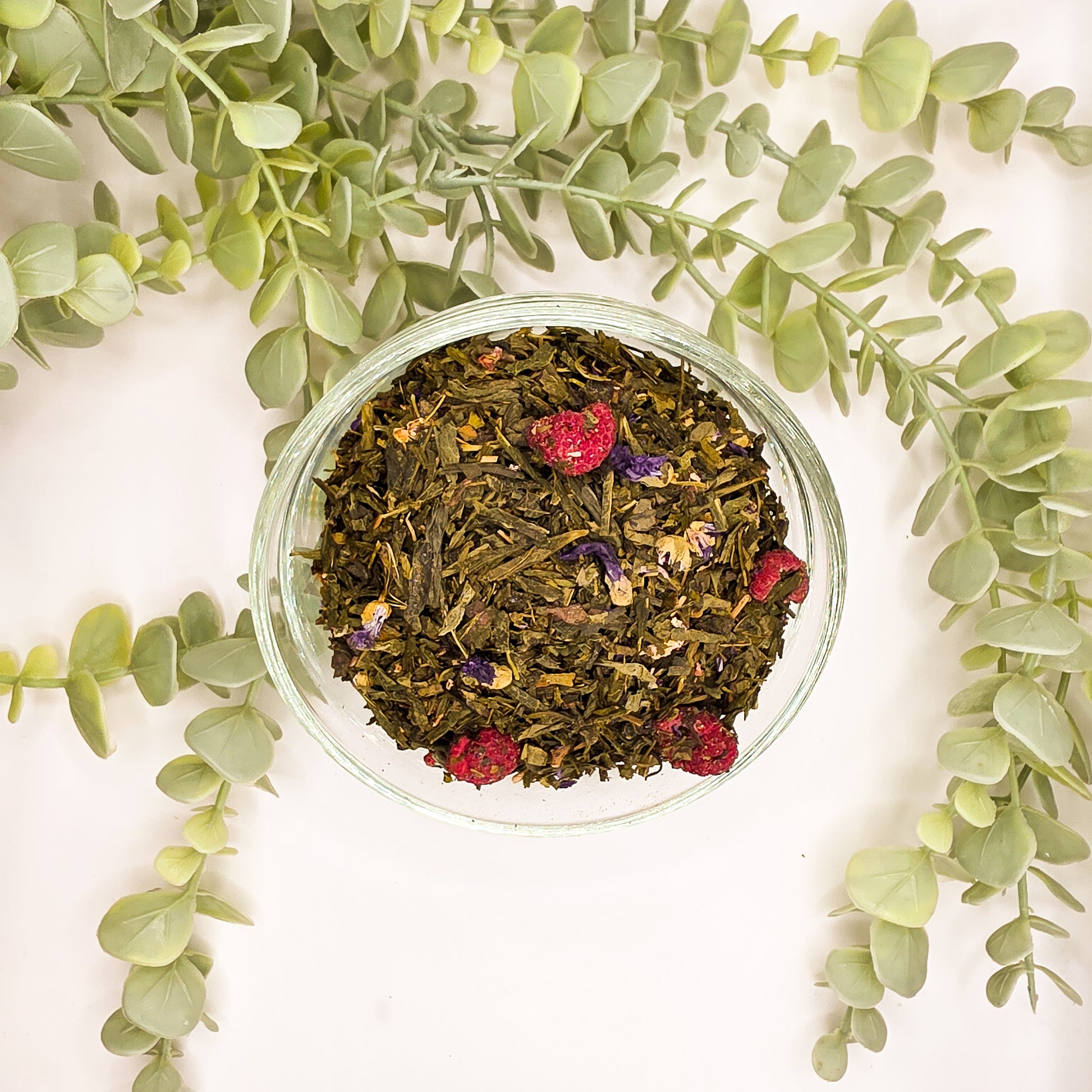 Mélange thé vert en vrac – Sencha China framboise violette White Monkey – Le Lab'oh des Thés