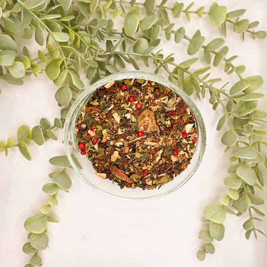 Mélange Pouvoir des Femmes en vrac – rooibos ortie cynorrhodon thé jasmin maté gingembre cannelle cacao pétales de rose – Le Lab'oh des Thés
