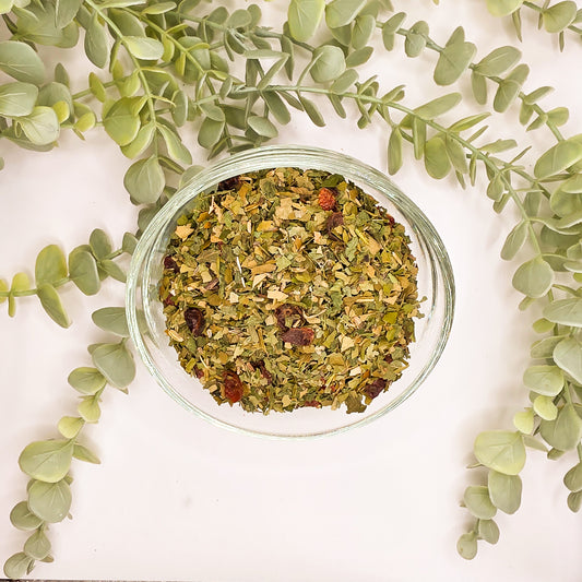 Mélange Maté Mince Alors en vrac – maté vert 43% ortie feuilles de mûre cynorrhodon fenouil anis bouleau réglisse – Le Lab'oh des Thés