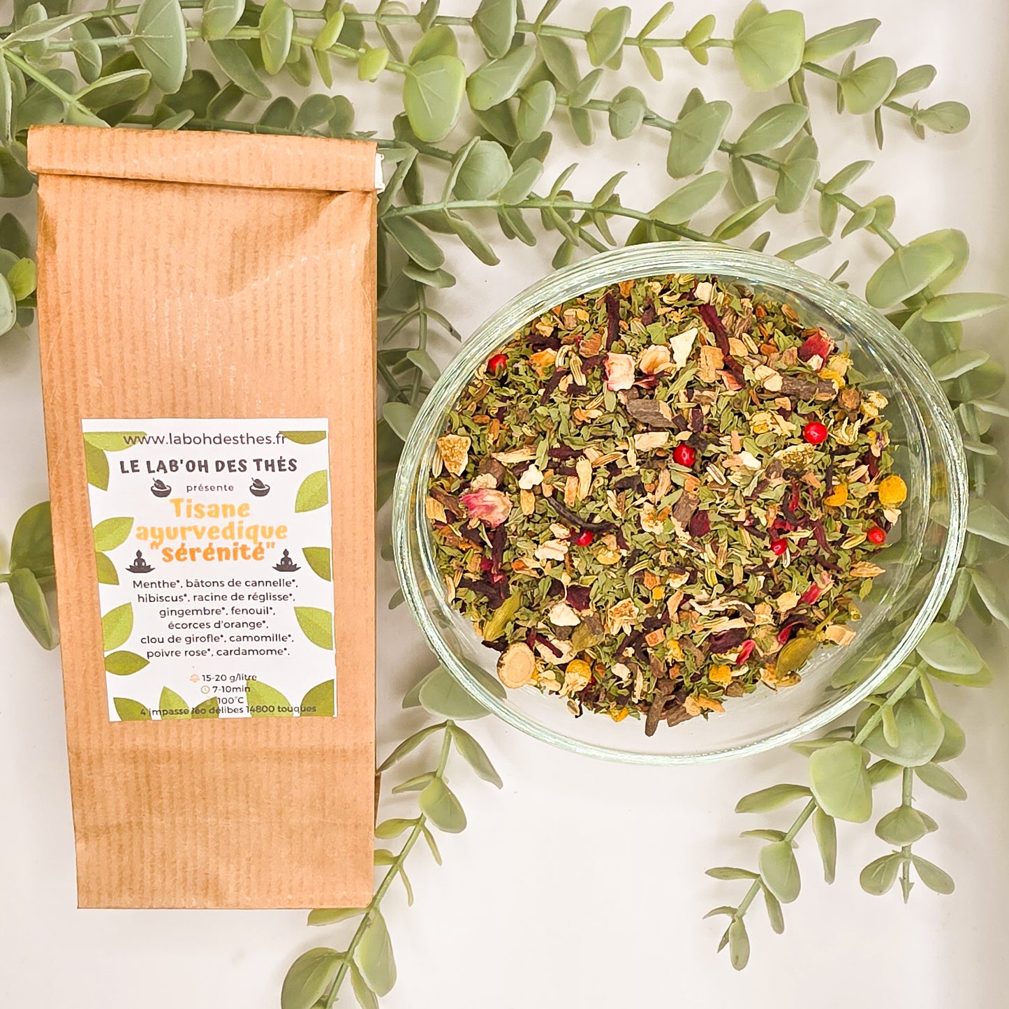 Tisane Ayurvédique Sérénité – Menthe, Camomille & Gingembre Sans Théine