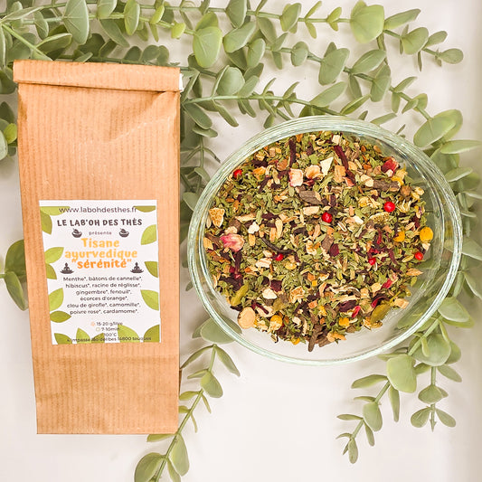 Tisane Ayurvédique Sérénité – Menthe, Camomille & Gingembre Sans Théine