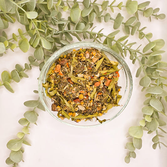Mélange Nice Dreams en vrac – camomille mélisse houblon lavande verveine framboisier achillée millepertuis pêche fleurs de bleuet – Le Lab'oh des Thés