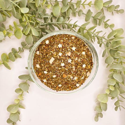 Tarte au Citron Étoilée rooibos vert en vrac – mélange rooibos vert citron ananas hibiscus blanc fleurs de souci stevia – Le Lab'oh des Thés