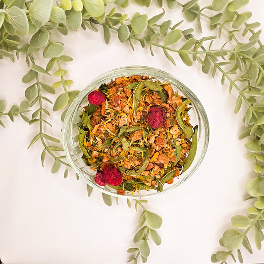 Clairière aux Elfes tisane BIO en vrac – mélange pomme rooibos vert verveine framboise cassis écorces d'orange feuilles de mûre – Le Lab'oh des Thés