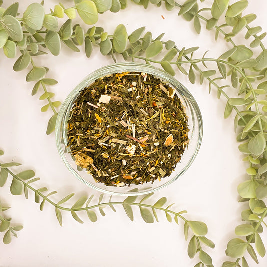 Éclat de Mangue thé vert en vrac – mélange Sencha menthe citronnelle écorces de citron mangue souci arôme naturel – Le Lab'oh des Thés