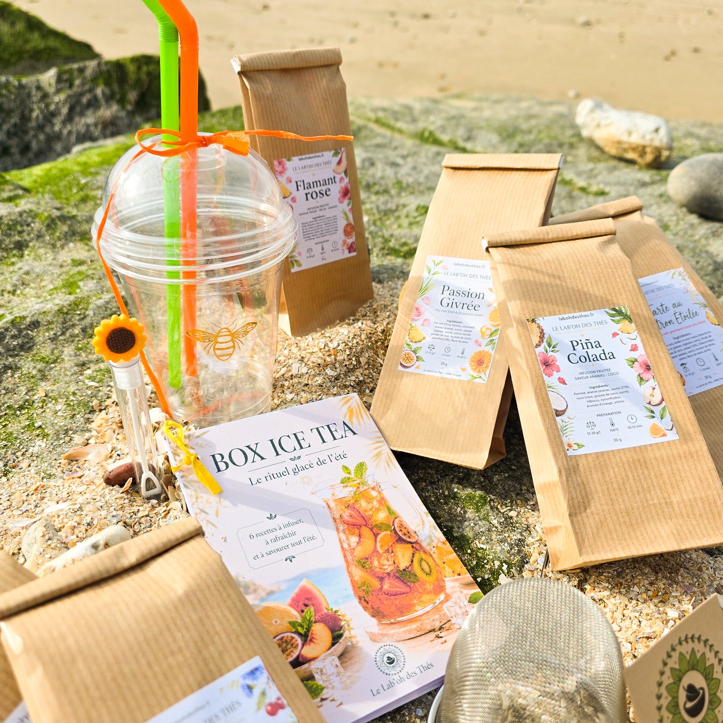 Thés glacés et infusions à froid de la Box Ice Tea 2026 en décor de plage
