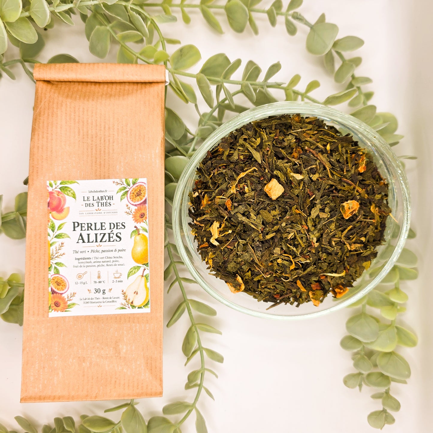 Thé Vert Perle des Alizés – Pêche, Passion & Poire