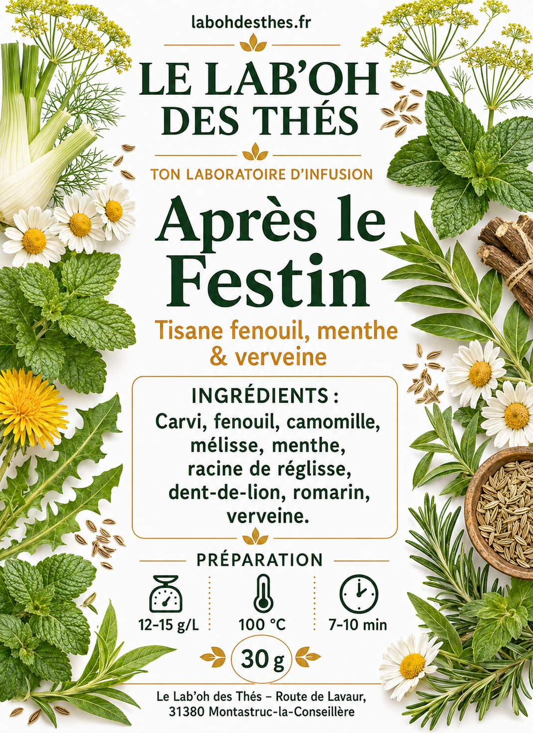 Tisane Après le Festin – Fenouil, Menthe & Verveine