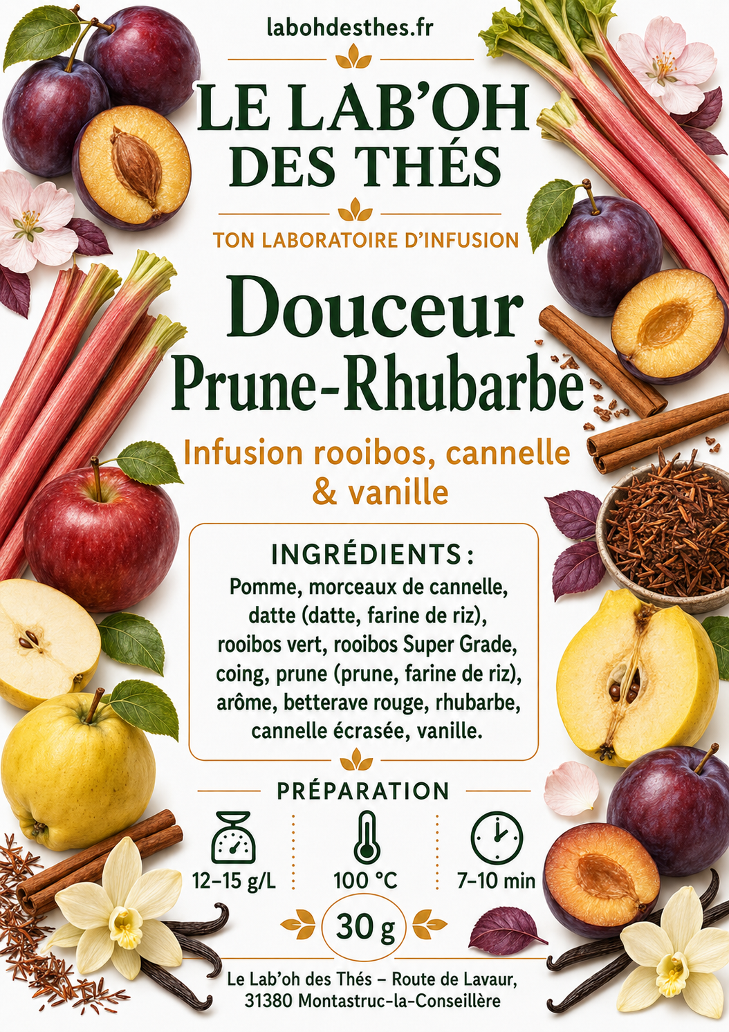 Infusion Douceur Prune-Rhubarbe – Rooibos, Cannelle & Vanille