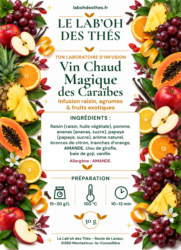 Vin Chaud Magique des Caraïbes – étiquette sachet – Le Lab'oh des Thés