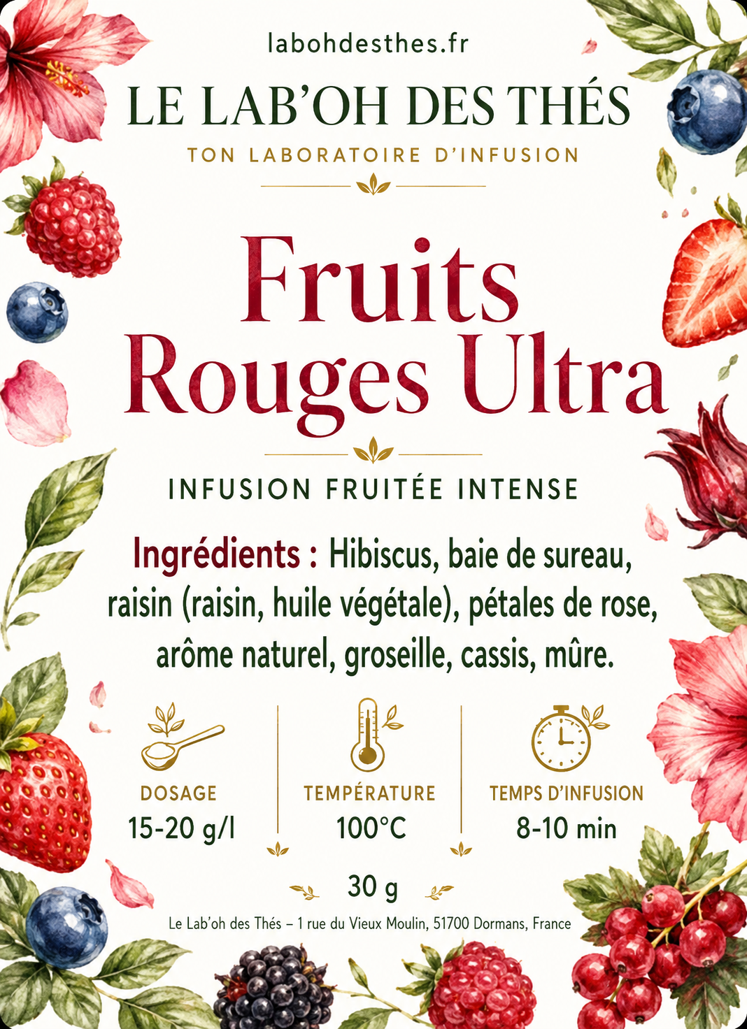 Infusion Fruits Rouges Ultra – Hibiscus, Cassis, Mûre & Groseille | Sans Théine