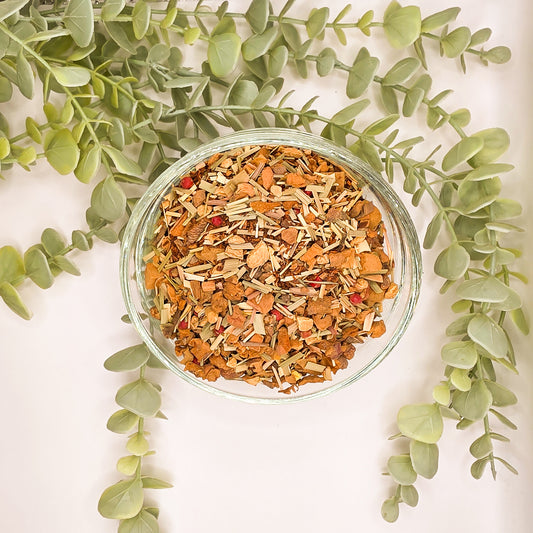 Infusion Spéciale Hommes en  vrac – pomme rooibos citronnelle gingembre cannelle écorces d'orange clou de girofle poivre noir chili – Le Lab'oh des Thés