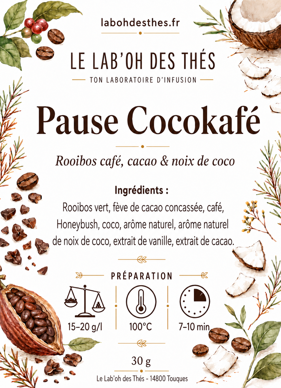 Pause Cocokafé – Rooibos Vert Café Cacao Coco Sans Caféine