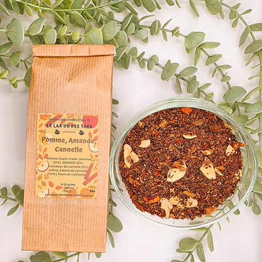 Pomme, Amande, Cannelle rooibos en sachet et vrac – pomme cannelle amande carthame – Le Lab'oh des Thés
